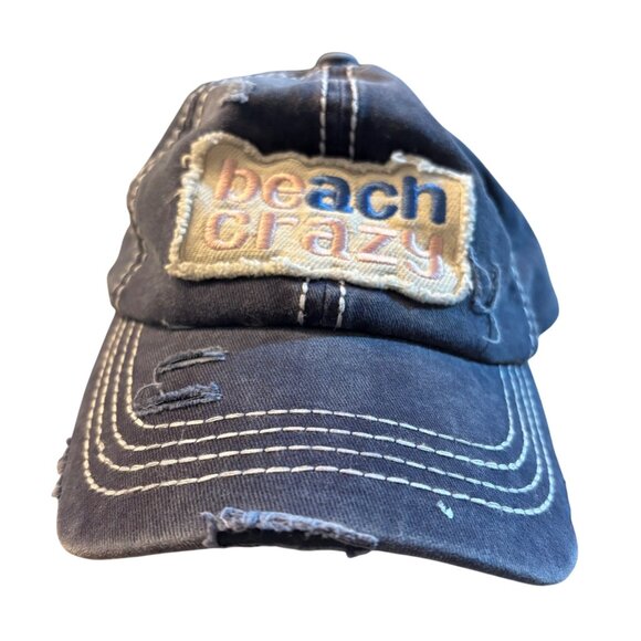 Distressed Navy "Beach Crazy" Ponytail Cap  Adjustable Fit & Comfortable Design - Picture 1 of 3